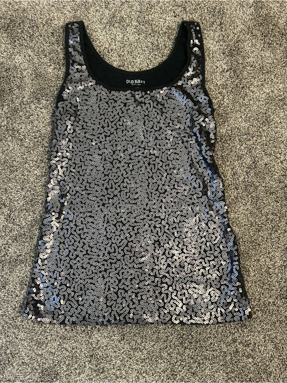 Old Navy Size Large Sequin Gray Tank Y2K Grey Stretchy Cotton 2013 Full Length